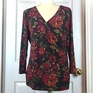 Chaps Dark Floral Crossover Blouse